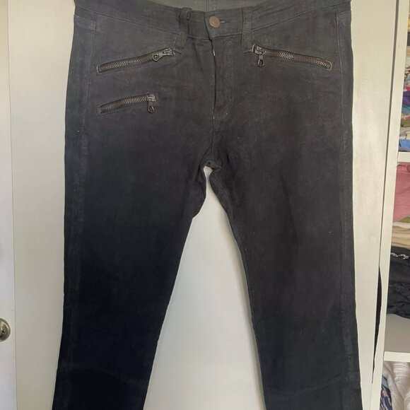 Rag & Bone Jean Womens Black Leather Mid-Rise Ankle Zip Skinny Pants Size 28X 28 - Picture 1 of 8